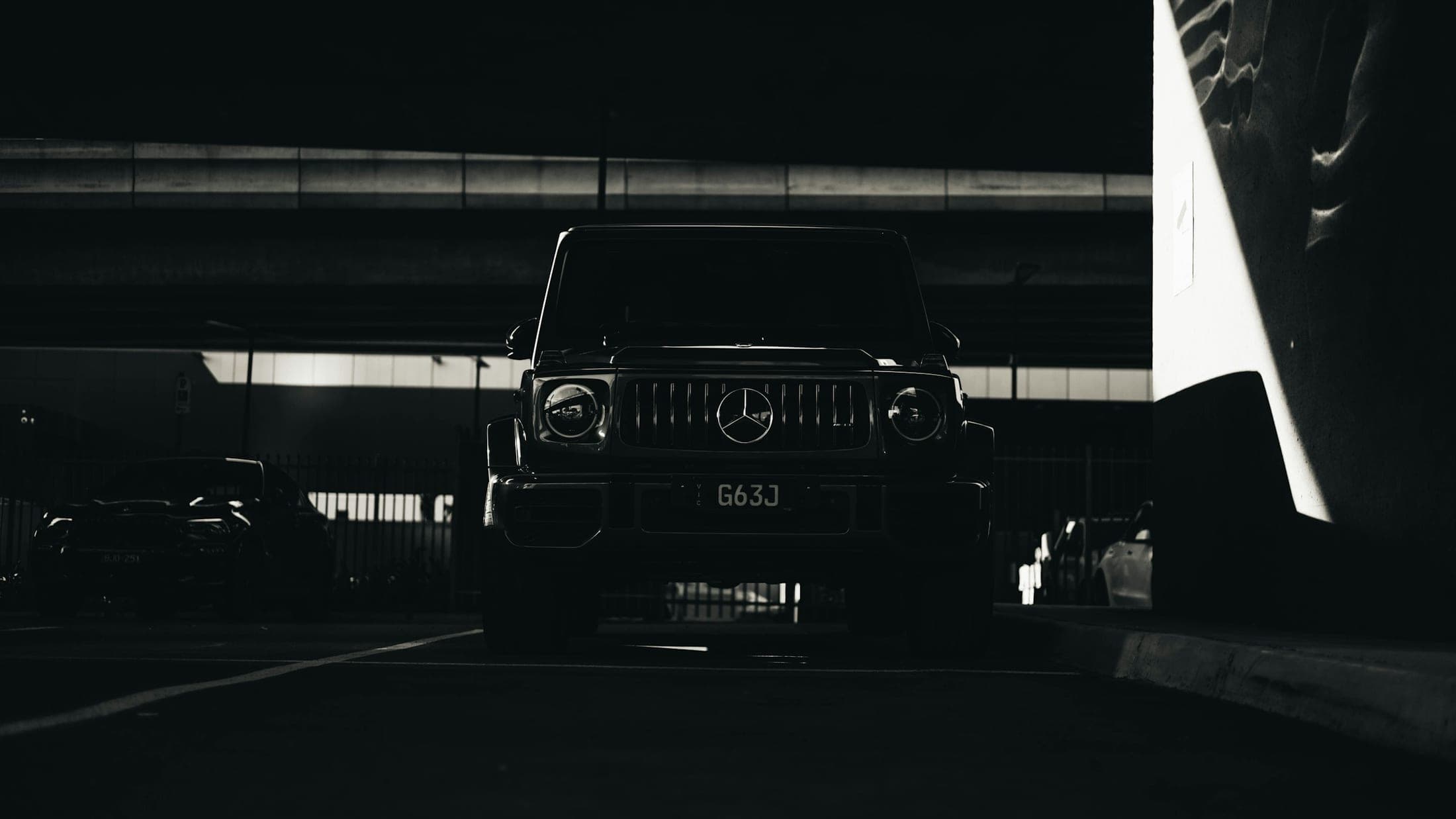 Vehicle parked at night